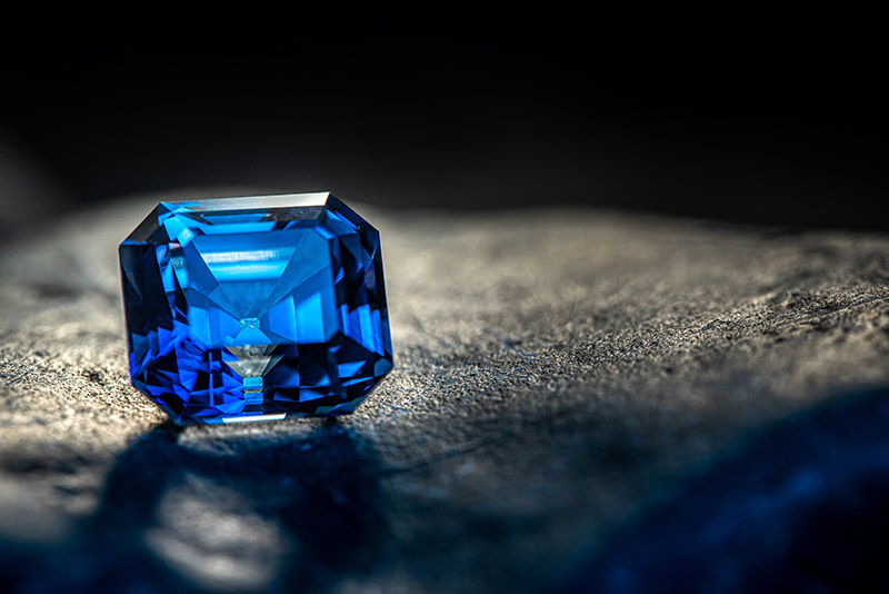 A multi-faceted sapphire gemstone