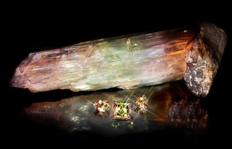 Zultanite rough crystal and gemstones