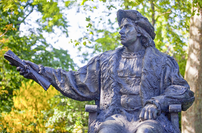 A statue of explorer Christopher Columbus in Belgrave Square, London