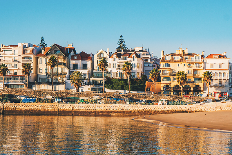 Cascais promenade sea view at sunrise in the morning