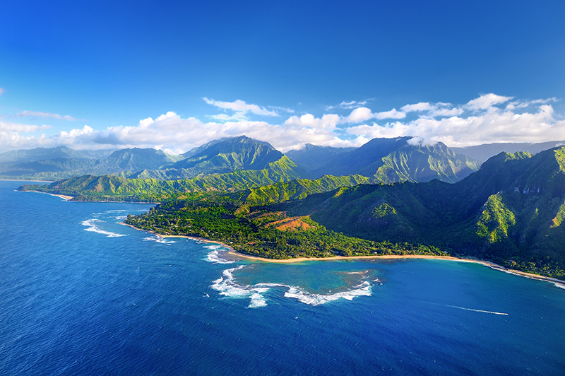 Aerial view of the spectacular Na Pali coast, Kauai, Hawaii