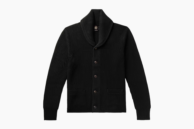 RRL Shawl Collar Ribbed Recycled Cashmere Cardigan