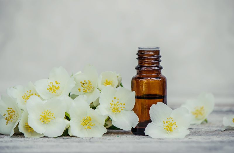 Jasmine essential oil and fresh jasmine