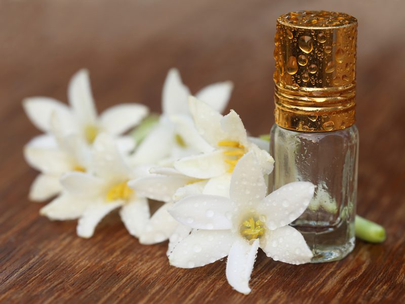 Tuberose essential oil and flowers