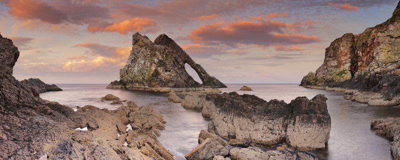 The Bow Fiddle Rock along the Moray coast of Scotland