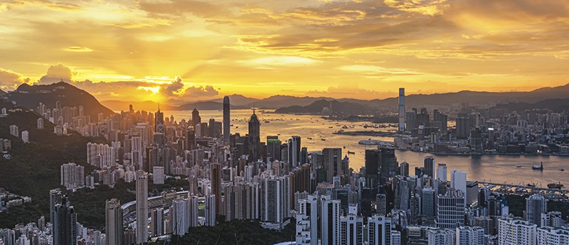Sunset in Hong Kong city