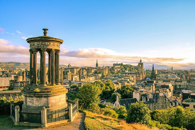 Panoramic views from Calton Hill in Edinburgh, Scotland