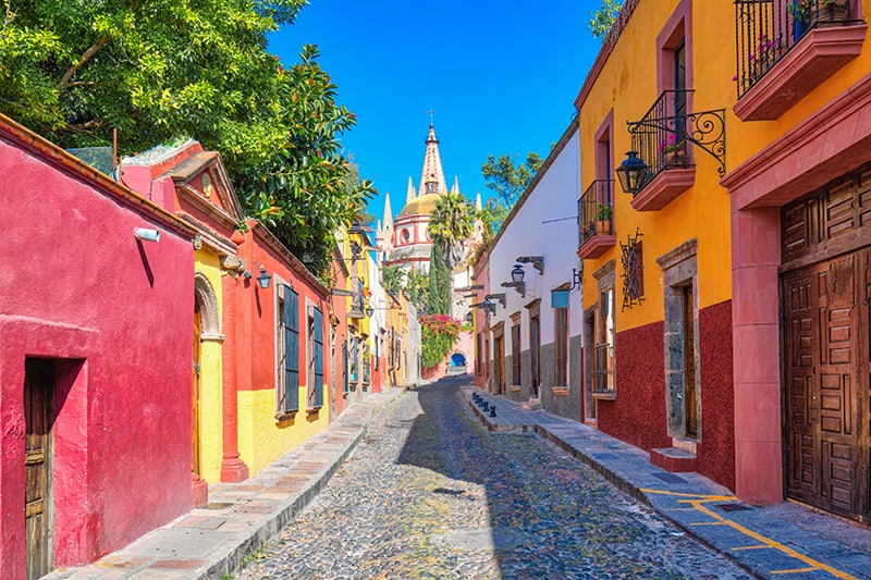 Colorful buildings of San Miguel de Allende in the historic city center