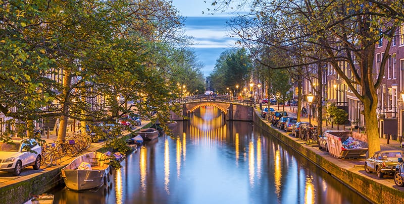 An Amsterdam canal at night