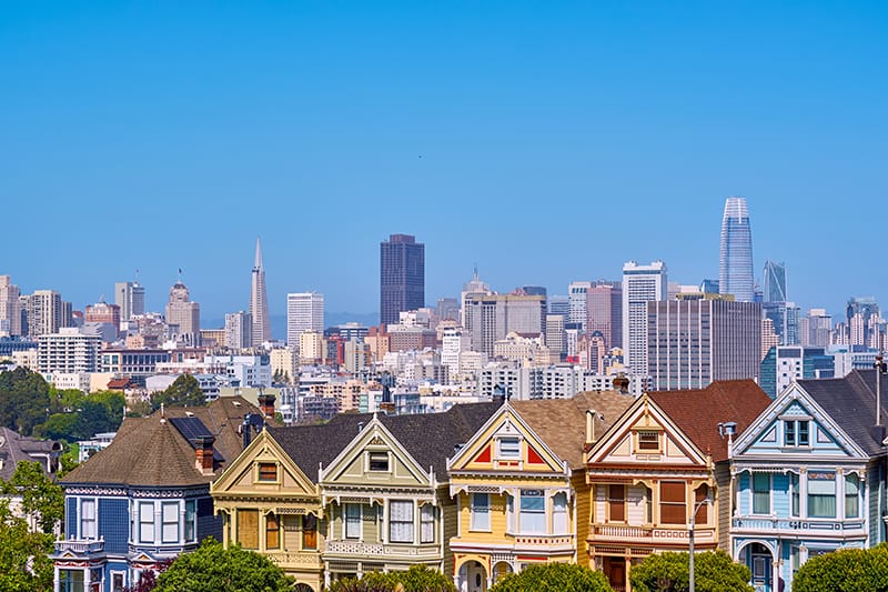 The Painted Ladies are Victorian style homes in San Francisco, California