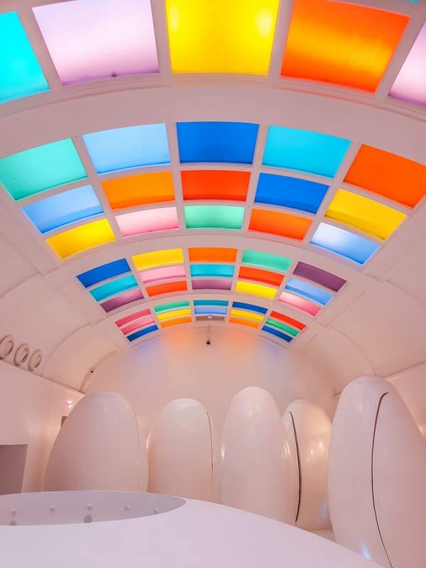 Sketch London has some very unique egg shaped loos and a rainbow colored ceiling