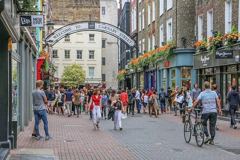 Carnaby Street is one of the most famous shopping streets in London