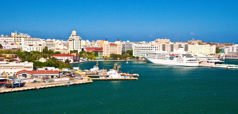 Cruise port and downtown area in Old San Juan, Puerto Rico