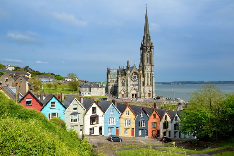St. Colman's Cathedral and houses in Cobh, County Cork