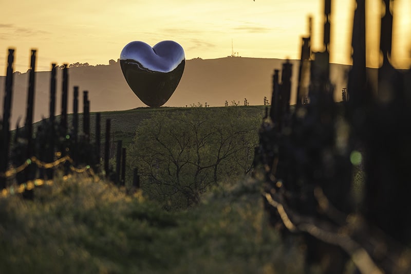 Love Me heart sculpture by Richard Hudson at The Donum Estate winery in Sonoma, California