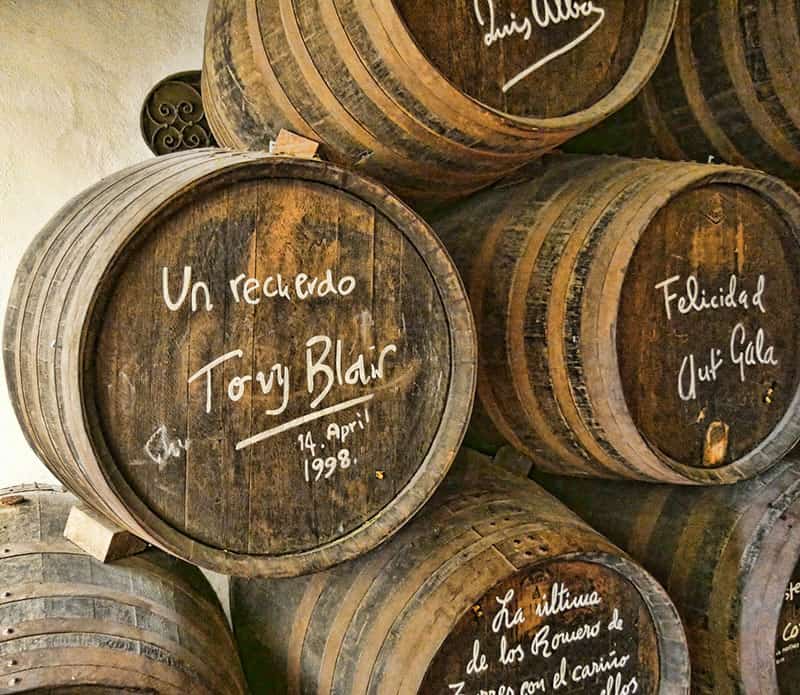 Sherry barrel signed by Tony Blair at Bodegas Campos