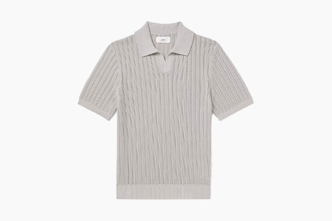 MR P Open Knit Ribbed Cotton Polo Shirt