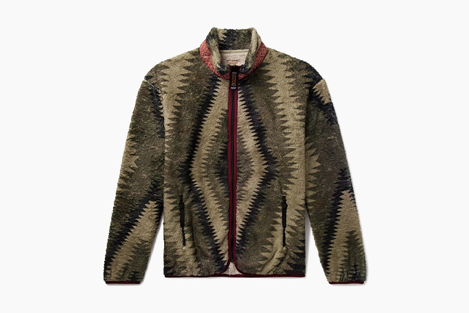 Kaptial Jacquard Trimmed Printed Fleece Jacket