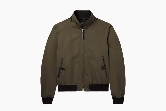 Tom Ford Leather Trimmed Cotton and Silk Blend Bomber Jacket