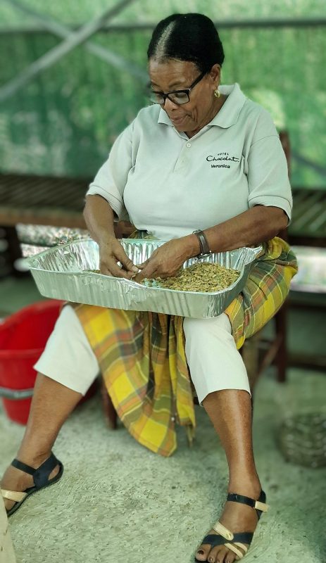 Removing the shells from the cacao beans