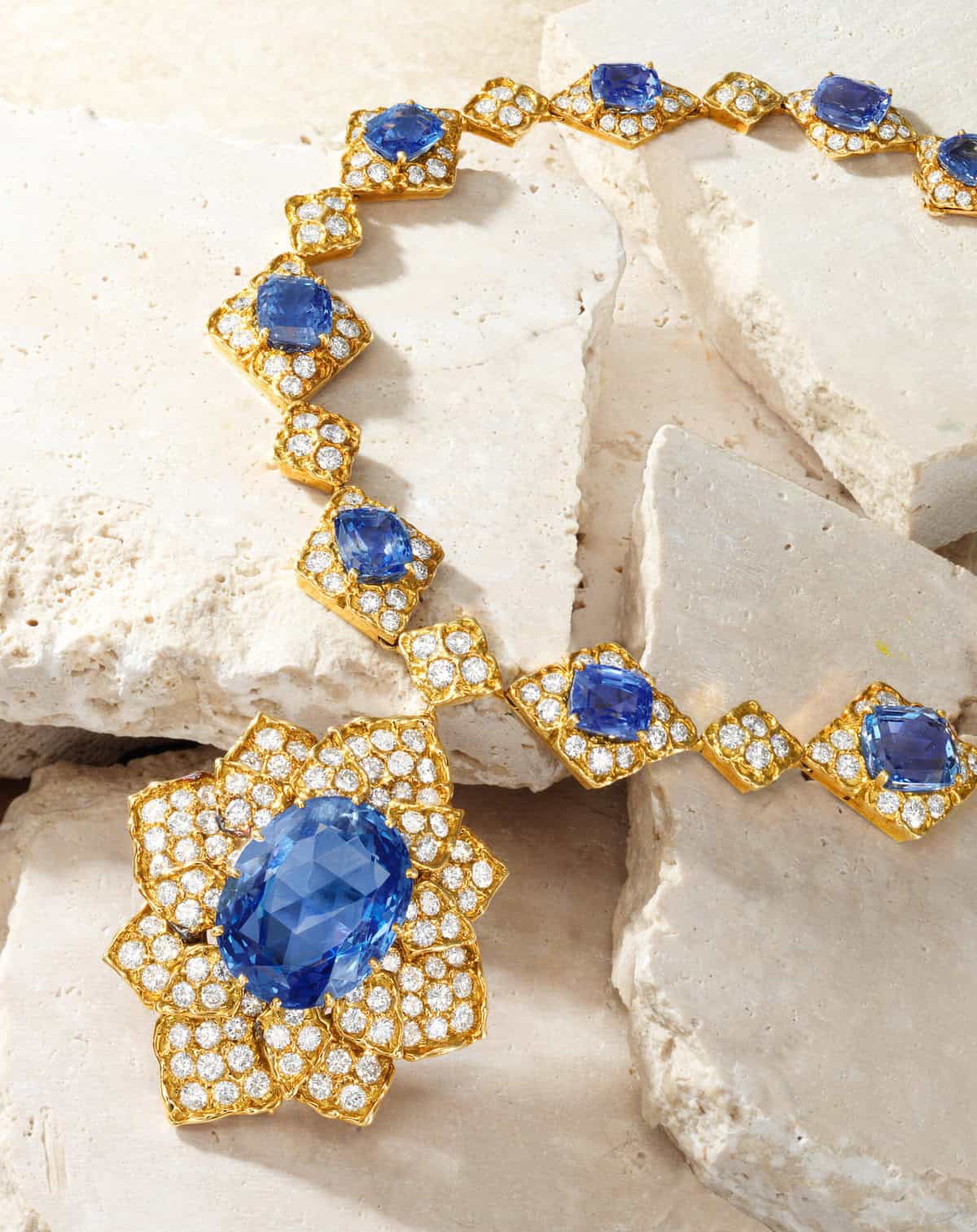 Sapphire and diamond necklace brooch