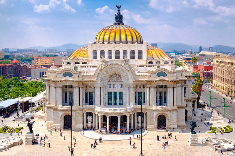 Aerial view of The Palace of Fine Arts in Mexico City