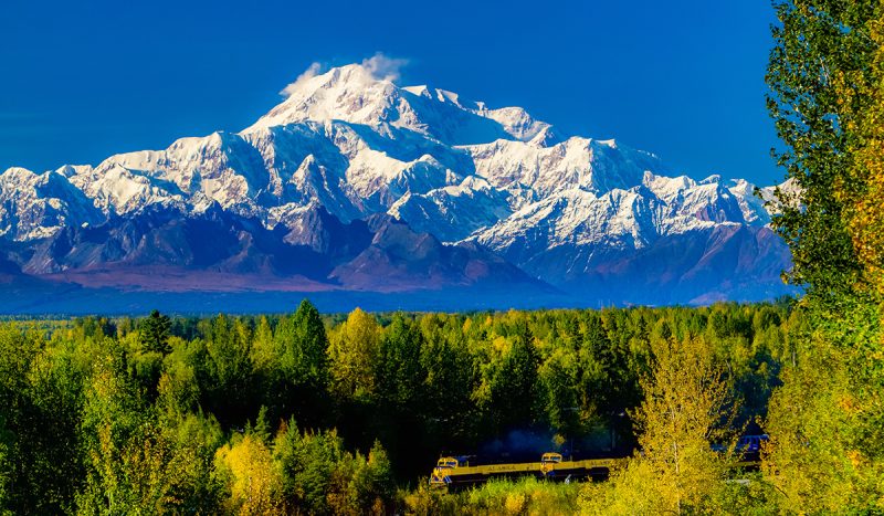 Denal in the Alaska range and the Alaska railroad train