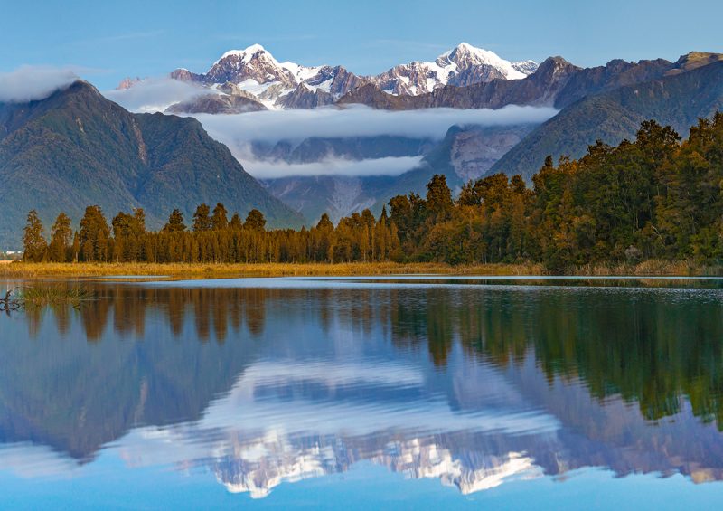 Scenic view of Lake Matheson near the Fox Glacier, South island