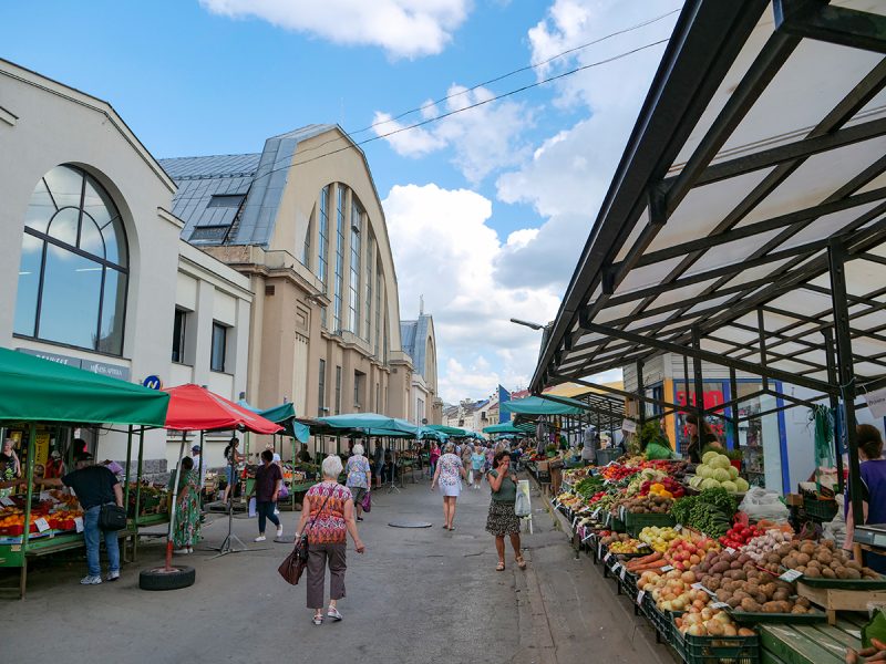 Fruit and vegetable stalls outside Riga Central Market