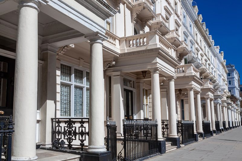 White stucco houses in Kensington, London