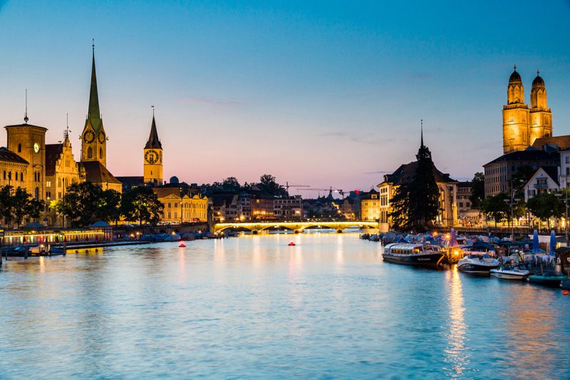 Night view of Zurich Old Town