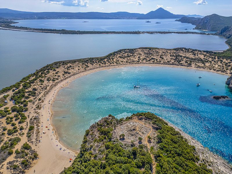 Voidokilia Beach with Gialova Lagoon in the background