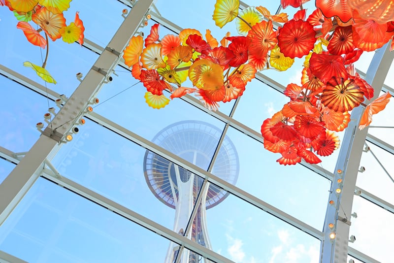 Chihuly Glass and Garden with the Space Needle in the background