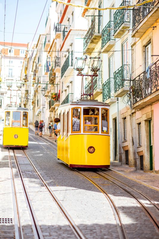 Yellow trams in Lisbon