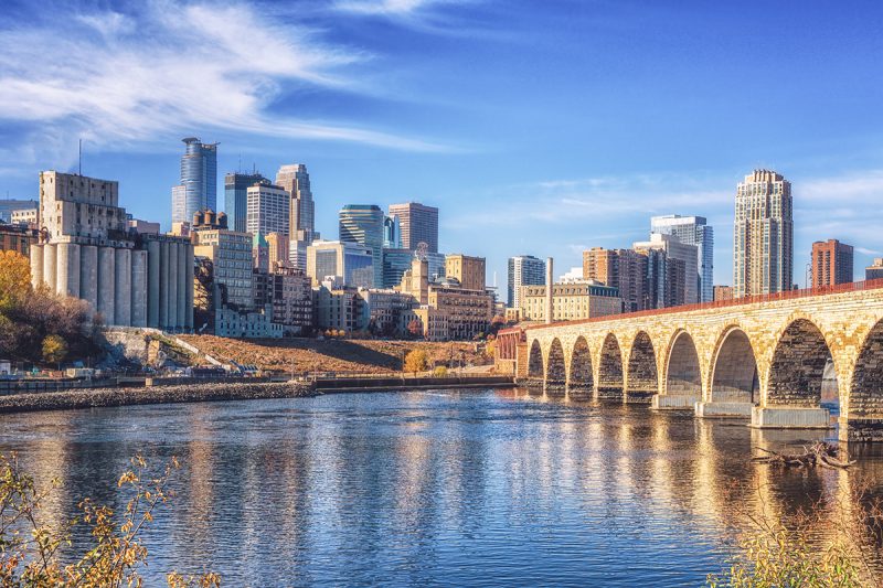 The Stone Arch Bridge leading towards downtown Minneapolis