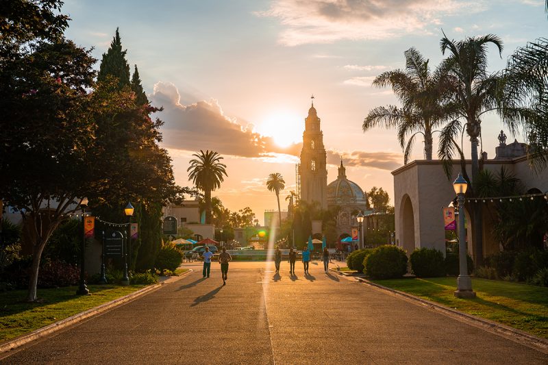 Street at sunset in San Diego