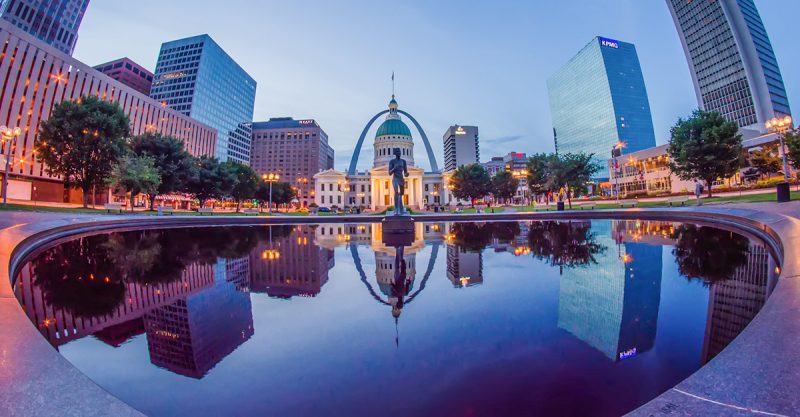 St. Louis downtown skyline buildings at night