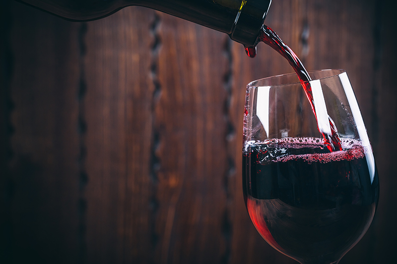 A glass of vintage red wine
