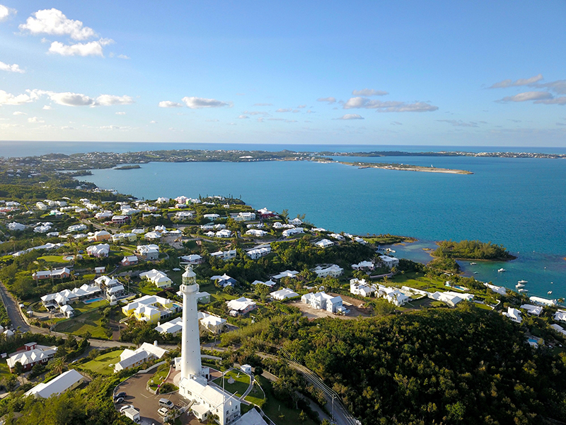 Aerial view of Bermuda islands and Gibbs Hill lighthouse