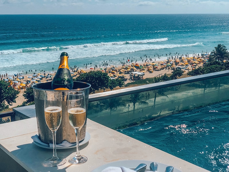 Extra Dry Champagne bottle and glasses