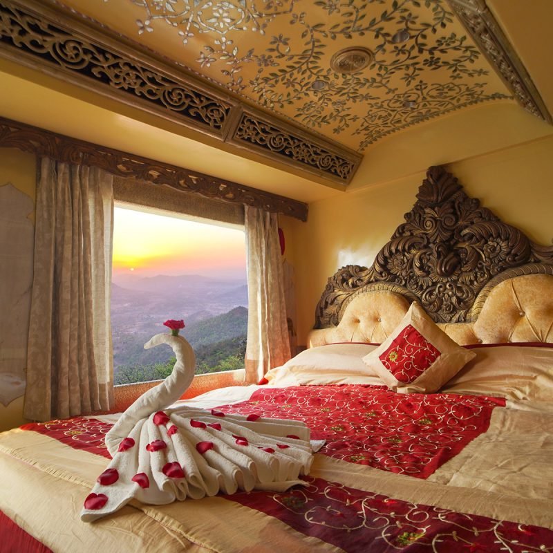 A luxurious cabin on board The Palace on Wheels train