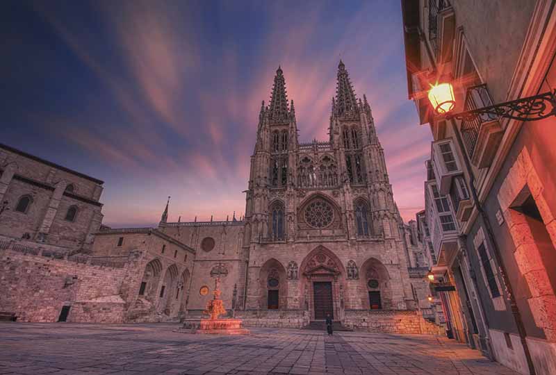 Sunset view of Burgos Cathedral in Spain