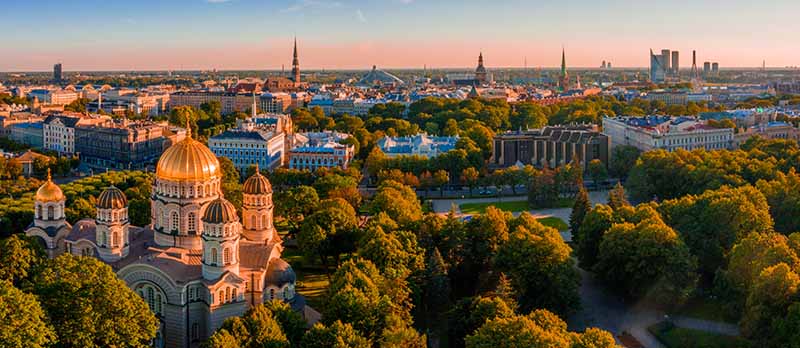 An aerial view of the cathedral of the Nativity of Christ in Riga, Latvia